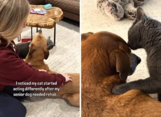 В семье заболела собака: владелица не была готова к тому, что теперь делает кот (видео)