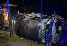 В Запорожье автомобиль врезался в металлическую опору: четыре человека травмированы